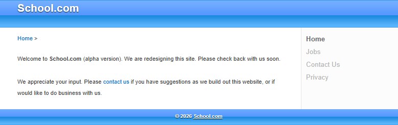 Screenshot of the real school.com — an alpha placeholder page